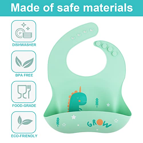 4pcs Silicone Bibs for Babies, Large Front Pocket Silicone Bib BPA Free Waterproof Baby Feeding Bibs with Food Catcher Pocket Silicone Bib for Toddlers 6 to 12 months