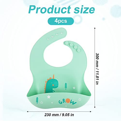 4pcs Silicone Bibs for Babies, Large Front Pocket Silicone Bib BPA Free Waterproof Baby Feeding Bibs with Food Catcher Pocket Silicone Bib for Toddlers 6 to 12 months