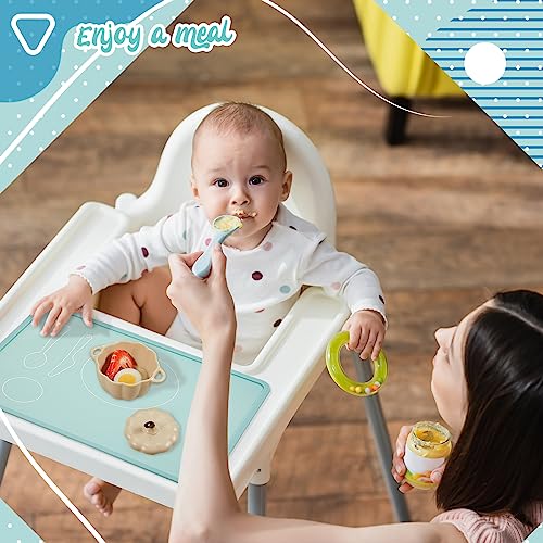 Zhehao 4 Pcs Montessori Kids Placemat, 16 x 12'' Non Slip Baby Placemat Silicone Placemats for Toddlers Baby Eating Mat Food Mats for Toddlers, Dining Table Setting Learning, Travel, Kitchen, 4 Colors