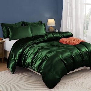 horbaunal 5 pieces satin duvet cover set king size emerald green duvet cover with corner ties & zipper closure, luxury & silky bedding set, 1 duvet cover and 4 pillowcases (no comforter)
