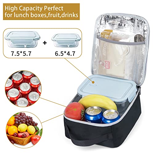 Insulated Lunch Bag for Women Men Work Lunch Pail Cooler, Reusable Thermal Soft Leakproof Lunch Box for Adult Office Lunch Tote Bag Fit Travel Picnic (Black)