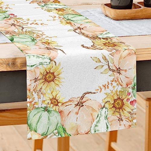 Fall Decor Pumpkin Table Runner 13x72 Inches Seasonal Autumn Thanksgiving Decorations Holiday Farmhouse Indoor Vintage Theme Gathering Dinner Party (Pumpkin Wrap, 13X72)