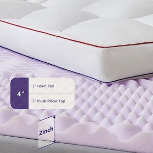 Homemate Memory Foam Mattress Topper Queen, Dual Layer 4 Inch Cooling Mattress Topper, 2 Inch Memory Foam Plus 2 Inch 1800TC Mattress Pad Comfort Support, Pillow Top with 8-21 Inch Deep Pocket, White