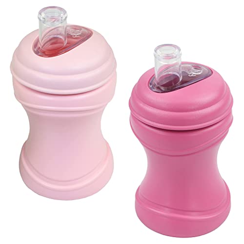 Re Play 2pk 8oz Transition Sippy Cups for Baby Toddler, Medical Grade Silicone Soft Spout & Travel Lid, Easy to Hold Hourglass Shape, Made in USA from BPA Free Recycled Milk Jugs, Bright Pink/Ice Pink