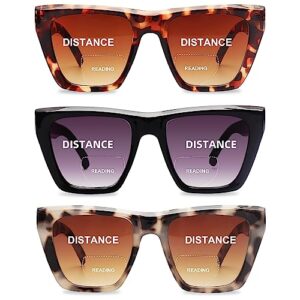 ladeesse bifocal sunglasses for women oversized retro reading sunglasses 3 pack uv400 sun readers glasses +2.0
