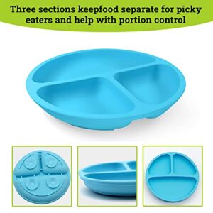 Glamel Baby Plates - Toddler Plates with Suction, Divided suction plates for baby for Toddlers, 100% Silicone, Microwave & Dishwasher Safe | 3 Pack - silicone plates for baby