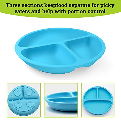 Glamel Baby Plates - Toddler Plates with Suction, Divided suction plates for baby for Toddlers, 100% Silicone, Microwave & Dishwasher Safe | 3 Pack - silicone plates for baby