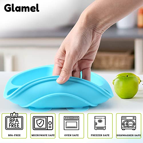 Glamel Baby Plates - Toddler Plates with Suction, Divided suction plates for baby for Toddlers, 100% Silicone, Microwave & Dishwasher Safe | 3 Pack - silicone plates for baby