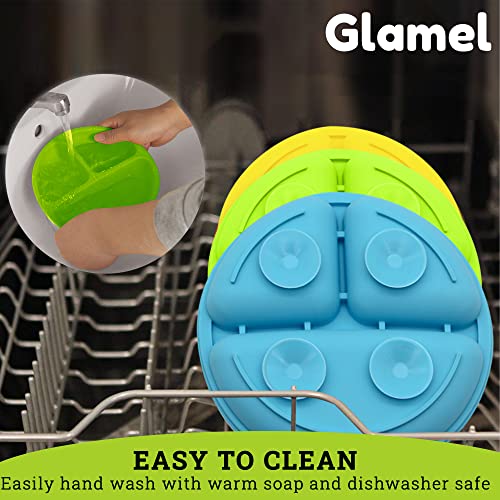 Glamel Baby Plates - Toddler Plates with Suction, Divided suction plates for baby for Toddlers, 100% Silicone, Microwave & Dishwasher Safe | 3 Pack - silicone plates for baby