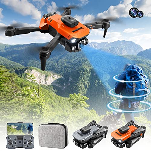 Mosunx Drone with 4K Dual HD Camera, 2023 Upgradded RC Quadcopter 1080P Camera FPV Camera Foldable Drone Gift for Adults and Kids, Obstacle Avoidance, Op-tical Fl-ow Positioning (A-Orange)