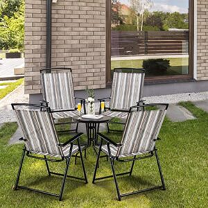 Tangkula Patio Folding Chairs Set of 2, Portable Sling Lawn Chairs with Metal Frame, Footpads, 330 lbs Load Capacity, Outdoor Patio Dining Chairs for Porch Patio Garden Backyard, No Assembly