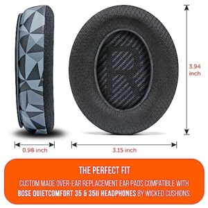 WC Freeze QC35 - Cooling Gel Ear Pads for Bose QC35 & QC35ii (QuietComfort 35) Headphones & More | Breathable Sports Fabric, Cooling Gel, Extra Thick & Cooler for Longer | Geo Grey