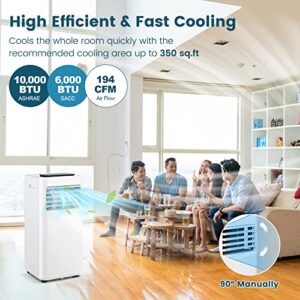 PETSITE 10000 BTU Portable Air Conditioner, 3-in-1 Room AC Unit with Remote Control, Dehumidifier, 24H Timer, Window Kit, Personal Stand up AC for Home, Apartment, Cools up to 350 Sq.Ft