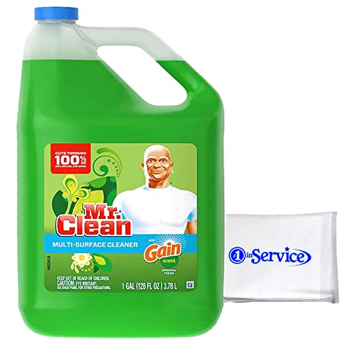 Number 1 In Service Mr Clean Multi Purpose Gain Liquid Cleaner - Non-Toxic Multi Surface Professional Household Floor Cleaner Solution, 128 Fluid Ounce Bulk Bottle Cleaning Liquid Tissue Pack