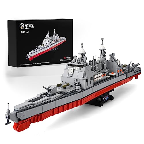 Nifeliz Ticonderoga-Class Cruiser, Ticonderoga-Class Guided-Missile Cruiser Building Toy, Military Warship Display Model Set with Stand for Adult Gift Giving (1,513 Piece)