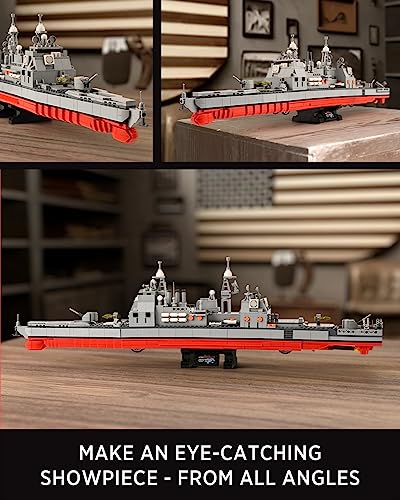 Nifeliz Ticonderoga-Class Cruiser, Ticonderoga-Class Guided-Missile Cruiser Building Toy, Military Warship Display Model Set with Stand for Adult Gift Giving (1,513 Piece)