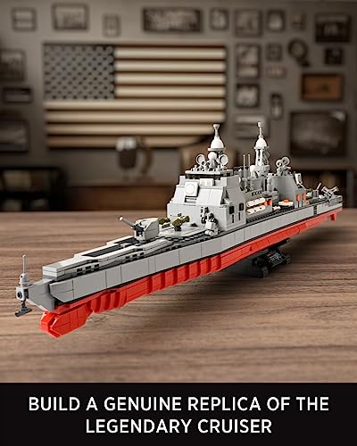 Nifeliz Ticonderoga-Class Cruiser, Ticonderoga-Class Guided-Missile Cruiser Building Toy, Military Warship Display Model Set with Stand for Adult Gift Giving (1,513 Piece)