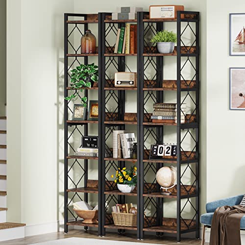Tribesigns 78.7 Inch Extra Tall Narrow Bookshelf, 7 Tier Skinny Bookcase for Small Spaces, Freestanding Display Shelves, Multifunctional Corner Storage Organizer for Home Office, Rustic Brown