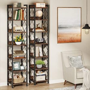 Tribesigns 78.7 Inch Extra Tall Narrow Bookshelf, 7 Tier Skinny Bookcase for Small Spaces, Freestanding Display Shelves, Multifunctional Corner Storage Organizer for Home Office, Rustic Brown