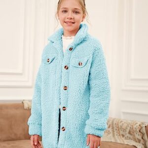 Haloumoning Girls Fuzzy Fleece Jacket Casual Button Down Sherpa Overcoat Faux Fur Jackets Outwear 4-15 Years