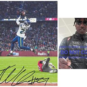 Tariq Woolen signed Seattle Seahawks football 8x10 photo proof COA autographed