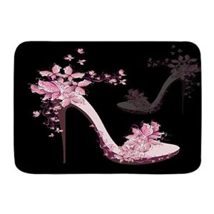 black pink high heels flowers bath mats non-slip absorbent soft plush doormat bathroom decor rugs for kitchen bedroom floor mat20 x32