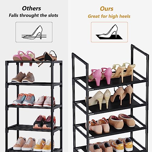 WOKKOW 10 Tiers Tall Shoe Rack for Closet Entryway 20-25 Pairs Shoe Closet Organizers and Storage Free Standing Shoe Shelf Shoe Storage with Hooks