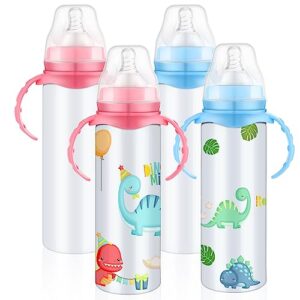 trelaco 4 pcs 8 oz/ 240 ml baby bottle stainless steel with pink and blue handle sublimation blank kids stainless steel tumblers anti drop baby bottle stainless steel toddler water insulated cups