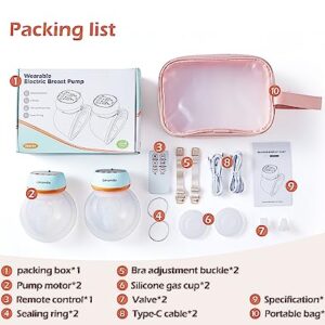 Hands Free Breast Pump︱Remote Control︱FDA Registered︱No Leakage, Painless︱3 Modes & 12 Levels︱Compact and Portable︱Wearable Breast Pump for Housework, Office, Travel or Car Use︱2Pcs(Model: RH-338)