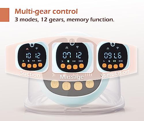 Hands Free Breast Pump︱Remote Control︱FDA Registered︱No Leakage, Painless︱3 Modes & 12 Levels︱Compact and Portable︱Wearable Breast Pump for Housework, Office, Travel or Car Use︱2Pcs(Model: RH-338)