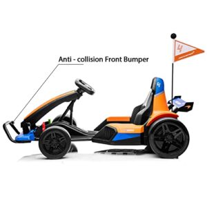 Track Seven Electric Go Kart 24V Battery Powered Electric Vehicle Car Racing Drift Car for Kids Ages 6-15,Compatible for McLaren Kids Go Kart,Bluetooth,8mph Max Speed