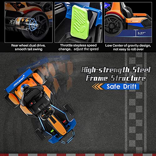 Track Seven Electric Go Kart 24V Battery Powered Electric Vehicle Car Racing Drift Car for Kids Ages 6-15,Compatible for McLaren Kids Go Kart,Bluetooth,8mph Max Speed