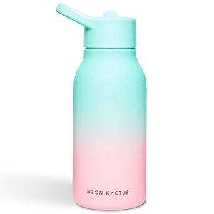 neon kactus tritan kids bottle | kids water bottle for school, travels, sports | boys & girls drinks bottle with straw lid and handle | bpa-free, reusable, & dishwasher-safe | twist & shout, 340ml