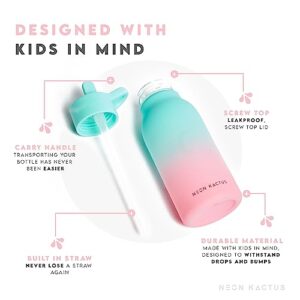 Neon Kactus Tritan Kids Bottle | Kids Water Bottle for School, Travels, Sports | Boys & Girls Drinks Bottle with Straw Lid and Handle | BPA-Free, Reusable, & Dishwasher-Safe | Twist & Shout, 340ml