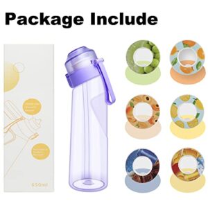 nezababy Water Bottle with Flavor Pods,Fruit Fragrance Water Bottle,Scent Water Cup,Sports Water Cup Suitable for Outdoor Sports (Purple(650ML)+6Pcs)