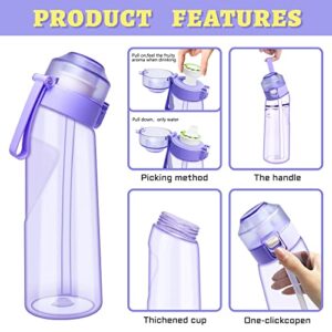 nezababy Water Bottle with Flavor Pods,Fruit Fragrance Water Bottle,Scent Water Cup,Sports Water Cup Suitable for Outdoor Sports (Purple(650ML)+6Pcs)