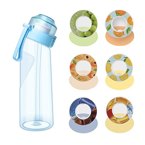 nezababy Water Bottle with Flavor Pods,Fruit Fragrance Water Bottle,Scent Water Cup,Sports Water Cup Suitable for Outdoor Sports (Blue(500ML)+6Pcs)