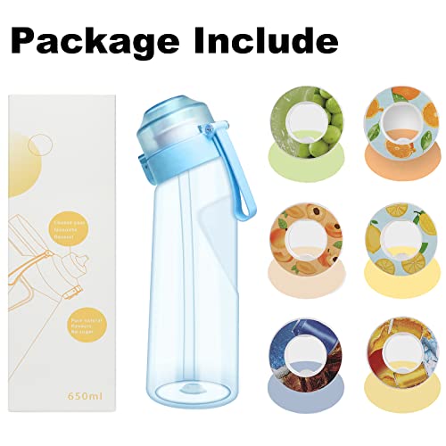 nezababy Water Bottle with Flavor Pods,Fruit Fragrance Water Bottle,Scent Water Cup,Sports Water Cup Suitable for Outdoor Sports (Blue(500ML)+6Pcs)