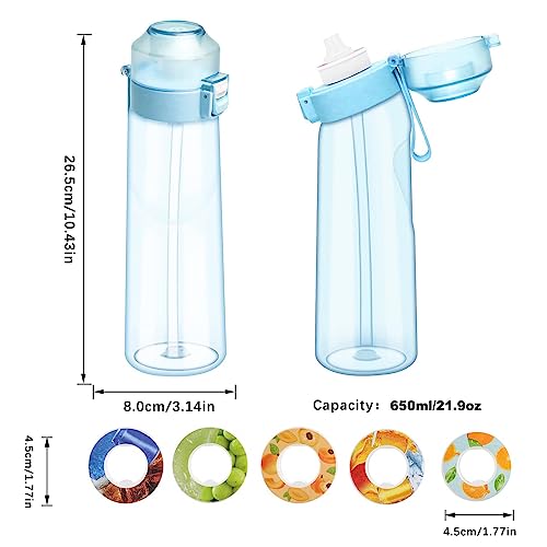 nezababy Water Bottle with Flavor Pods,Fruit Fragrance Water Bottle,Scent Water Cup,Sports Water Cup Suitable for Outdoor Sports (Blue(500ML)+6Pcs)