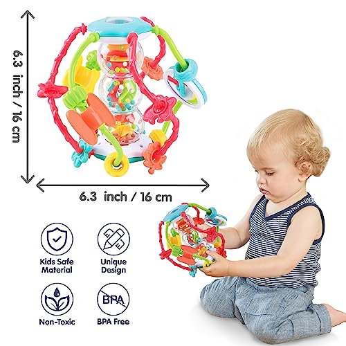 Baby Rattles 6 to 12 Months - Montessori Baby Toys Rainmaker Infant Toys Developmental Toys for Baby Activity Ball Sensory Toys Shaker Ball for Babies Boys Girls Toddler Gift