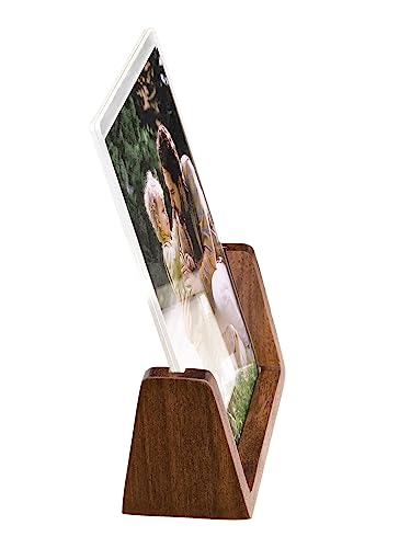 eletecpro Picture Frame 2 Pack, 4X6 Brown Picture Frames with Walnut Wood Base and High Definition Break Free Acrylic Glass Covers for Tabletop or Desktop Display, Horizontal & Vertical