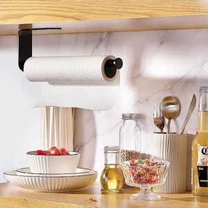 Paper Towel Holders, JJOO Stainless Steel Paper Towel Holder Under Cabinet, Wall Mount Hanging Paper Towel Holder for Kitchen, Available for Both Self-Adhesive or Drill mounting (Black)