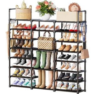 mavivegue metal shoe rack organizer，8 tiers tall shoe shelf storage，40-45 pairs vertical large boot rack,stackable shoe racks for entryway, closet, garage, bedroom,cloakroom -black