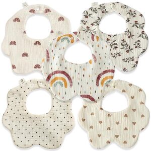 rebe & co baby bibs, muslin 6 layers, organic 100% cotton for drooling, for boy and girl newborn, absorbents, unisex, boho