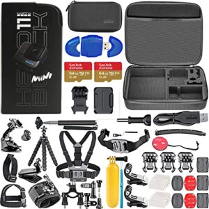 gopro hero11 (hero 11) black mini - waterproof action camera with 5.3k ultra hd video, 24.7mp photos (chdhf-111-th) + 2pc 64gb memory card, high speed card reader + hero 11 action bundle (59 items)