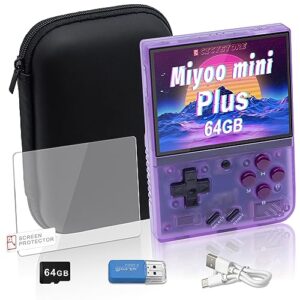 cicystore miyoo mini plus handheld game console,retro game console for adults and children,3.5" ips screen,64gb tf card 10,000+ games,support wif(purple-64g)