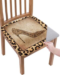 stretch chair seat cover set of 6,leopard high heels animal skin print kitchen chair slipcover washable removable chair seat protector,vintage flower leaves chair cushion covers for dining room party