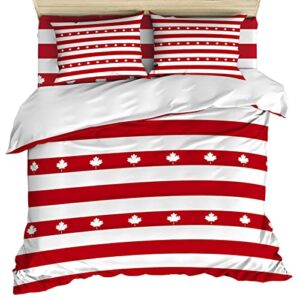 queen comforter covers sets happy canada day 4 piece duvet cover set lightweight microfiber soft bedding set for adult teen, red striped maple leaves