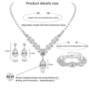 Hadskiss Wedding Jewelry Set for Weddings Prom Parties,Elegant Necklace Dangle Earrings Bracelet With White Rhinestone Crystal for Brides Bridesmaids Women