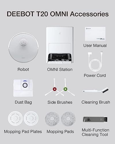 ECOVACS DEEBOT T20 Omni Robot Vacuum and Mop, Hot Water Mop Washing, Self-Emptying, Hot Air Drying, 6000Pa Suction, OZMO Turbo Spinning Mop with Auto Mop Lift, Obstacle Avoidance, YIKO Voice Assistant